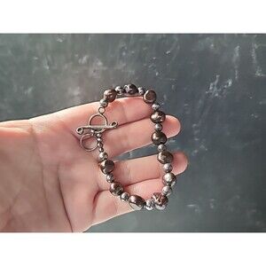 925 Sterling Silver Pearl & Silver Beaded Adjustable Bracelet Vintage